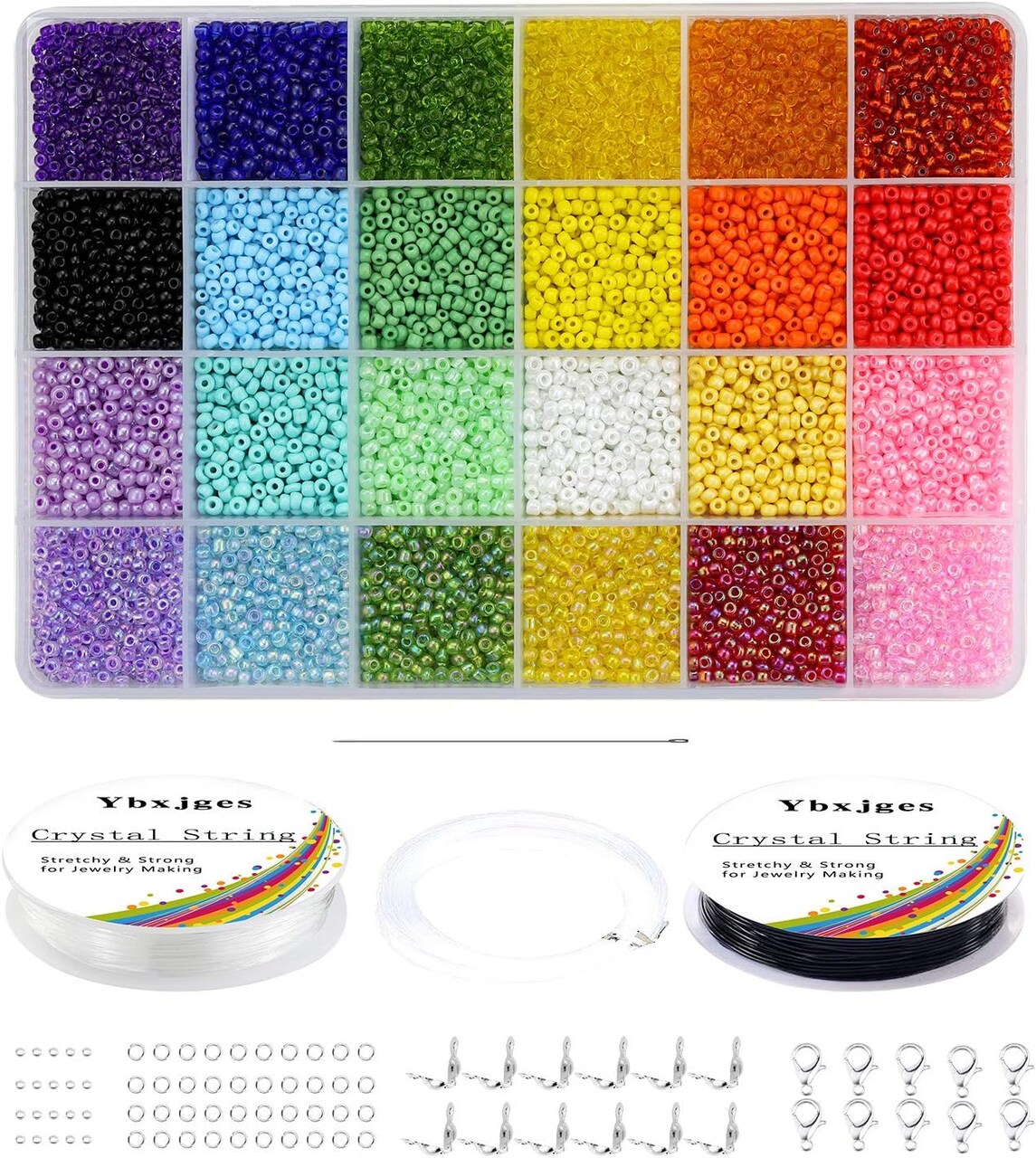 12000 pcs 3mm Glass Seed Beads 8/0 Small Craft Beads Friendship Bracelet Kit with Jump Rings Lobster Clasp Elastic String for Jewelry Making DIY Bracelets Necklaces Girts for Girls Age 6-12